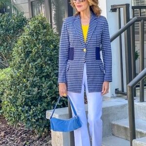 Cabi Checkup Blazer Blue Plaid Gold Buttons Nwt  5848